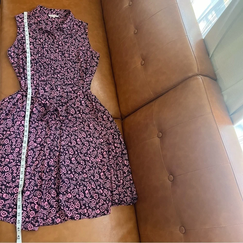 Nanette Lepore Sz 12 Pink Black Floral Print Midi Dress Pleated A Line Women’s